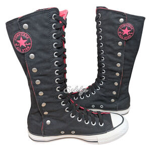Converse 2012 XXHI Calf Knee High 17 Eyelet Side Snap Black Pink Sneaker Boot 7